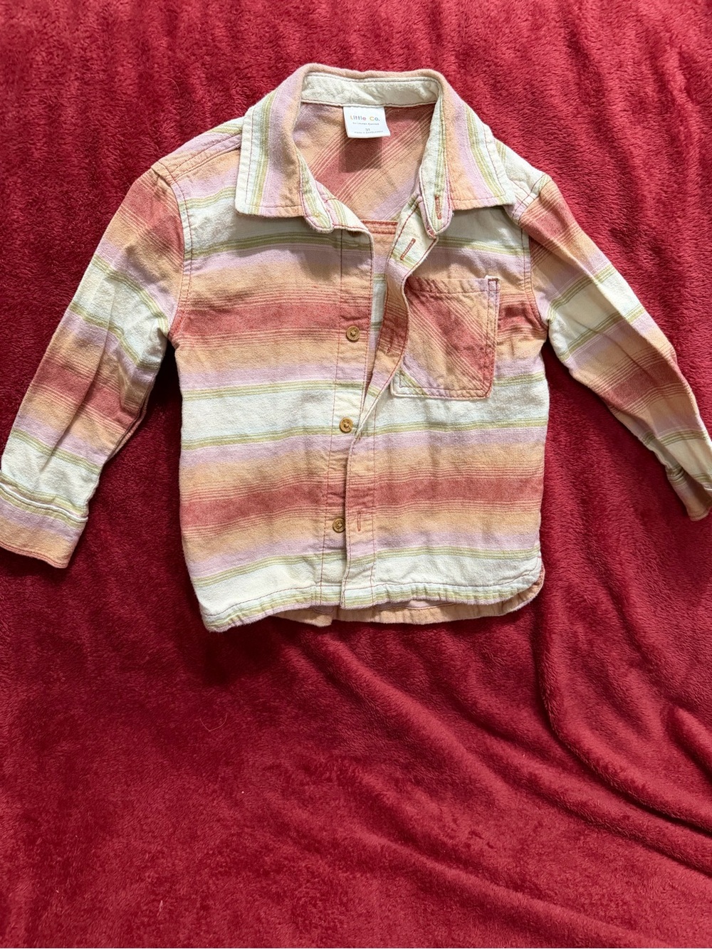 Little Co. Striped Pink & Cream Button-Up Kids Shirt